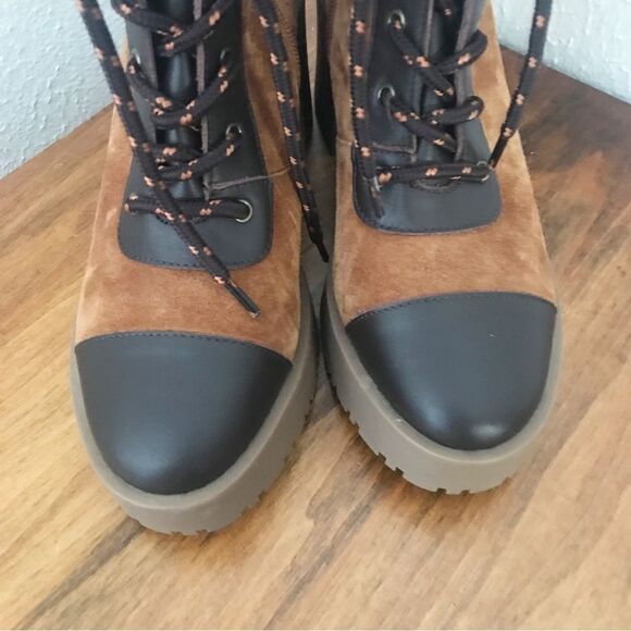 C&V‎ Suede Leather Platform Hiking Boot Bootie Lug Sole Brown Cap Toe Size 6 New - Picture 4 of 13
